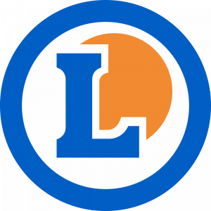 Adhésif logo grande distribution (G.M.S) - LECLERC bleu et orange fond blanc