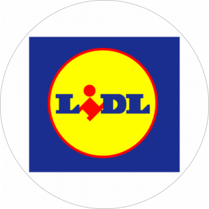Adhésif logo grande distribution (G.M.S) - LIDL bleu et rouge fond jaune